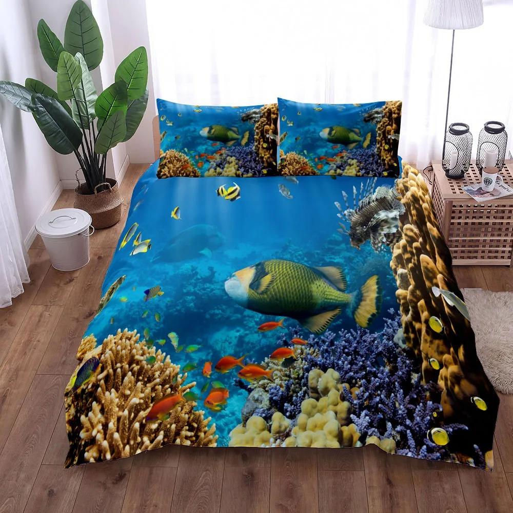 Underwater Fishes Duvet Cover Set King Queen Double Full Twin Single Size Duvet Cover Pillow Case Bed Linen Set