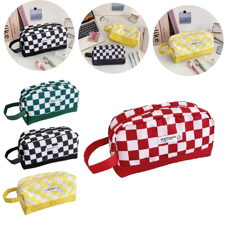 Checkered Pencil Pattern Case Large Capacity Stationery Makeup Cosmetic Gift Bag