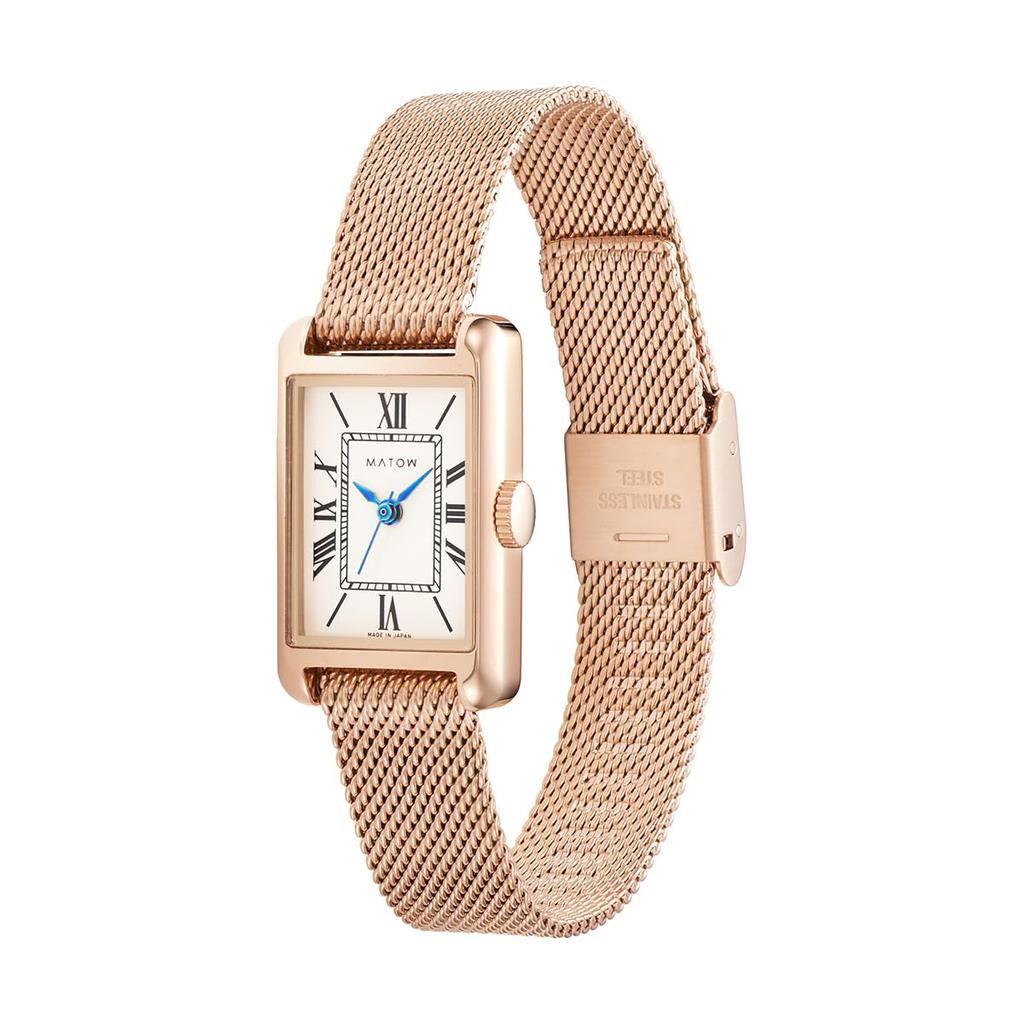 Authorized Dealer [MATOW] MATOW Women's Watch mw004002 [Tsuki] Oborozuki Square Rose Gold Mesh Watch