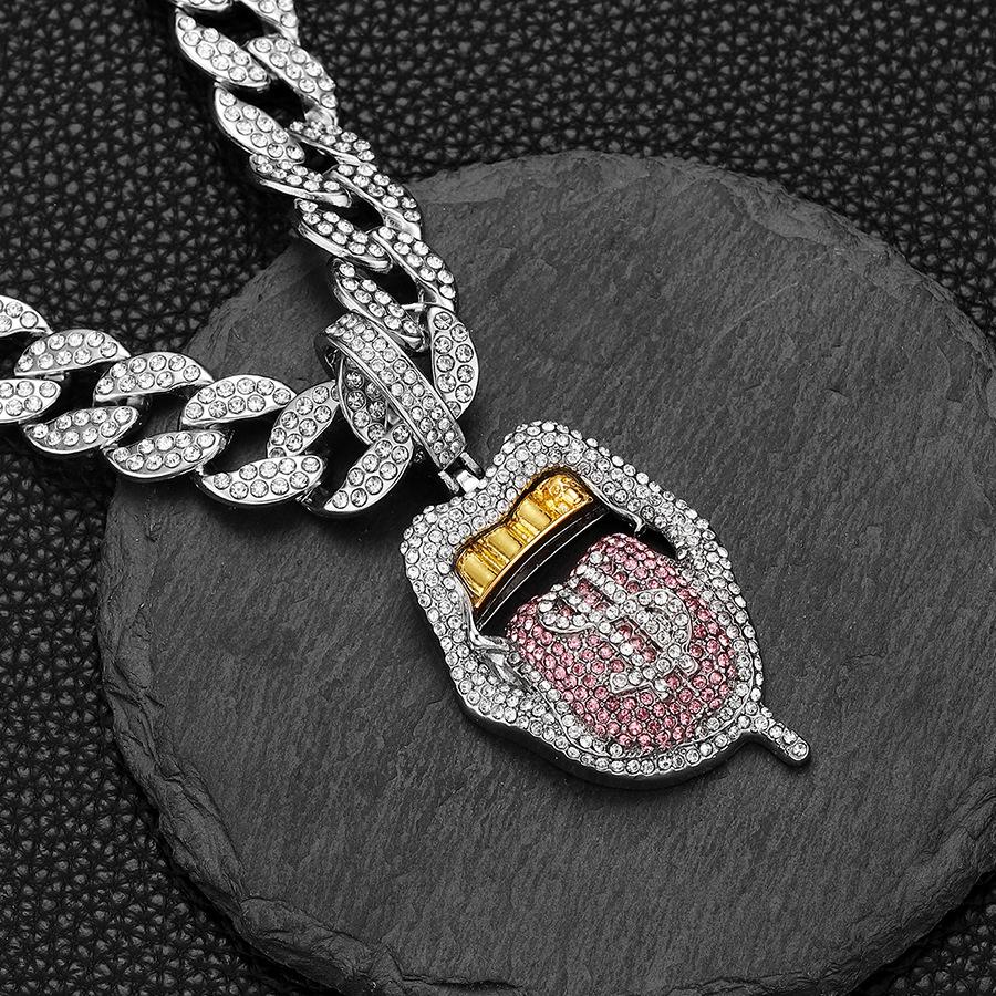 Big Mouth Tongue Out US Dollar Personalized Hip Hop Pendant Full of Diamonds Trendy Necklace for Men and Women Cuban Necklace