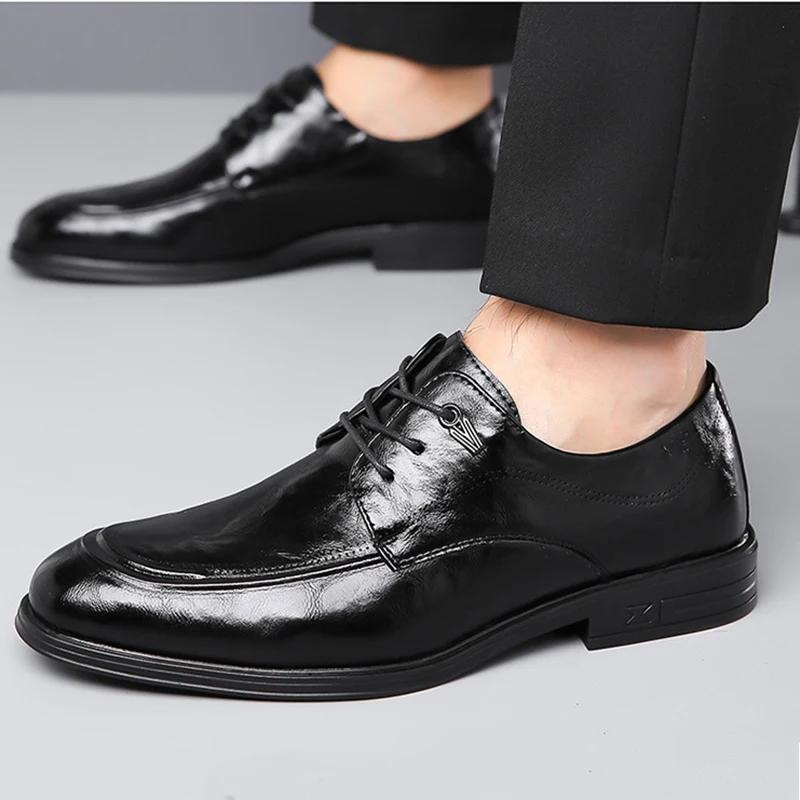Mens Lace Up Casual Business Shoes Leather Fashion Dress Shoes Italian Style Business Office Wedding Shoes Men Luxury Shoes