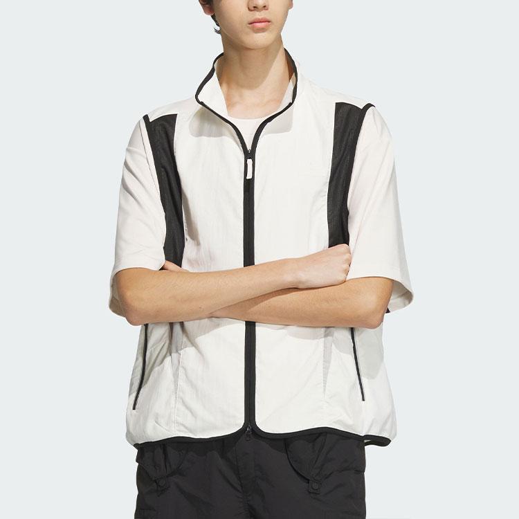 Adidas Future Style Woven Vest Casual Zip Stand Collar Sports Vest Men Vests Pink White JI9886