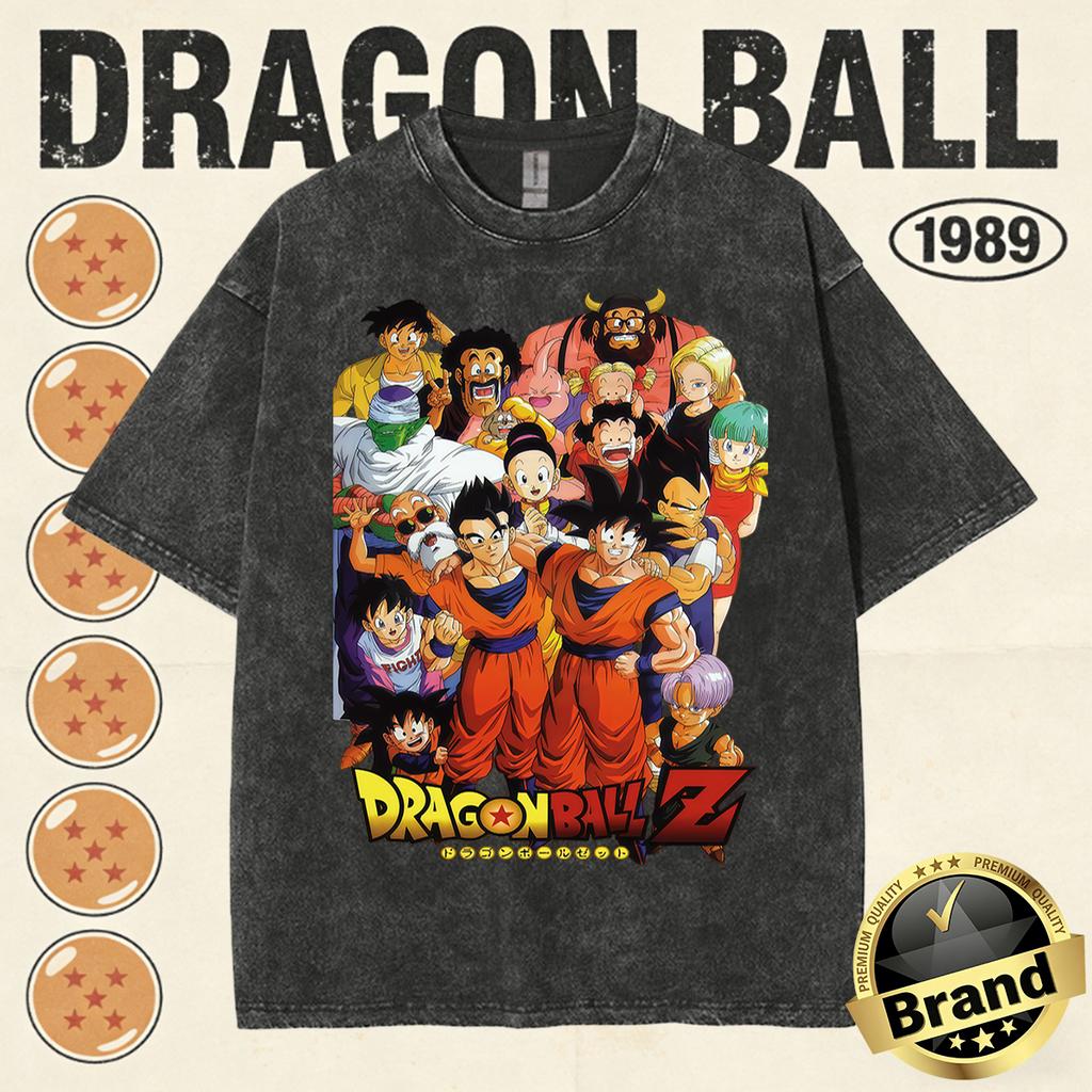 Dragon Ball Heavyweight TShirt Men Cotton Vintage Washed Print Retro Streetwear Family Matching Tops Summer Tees