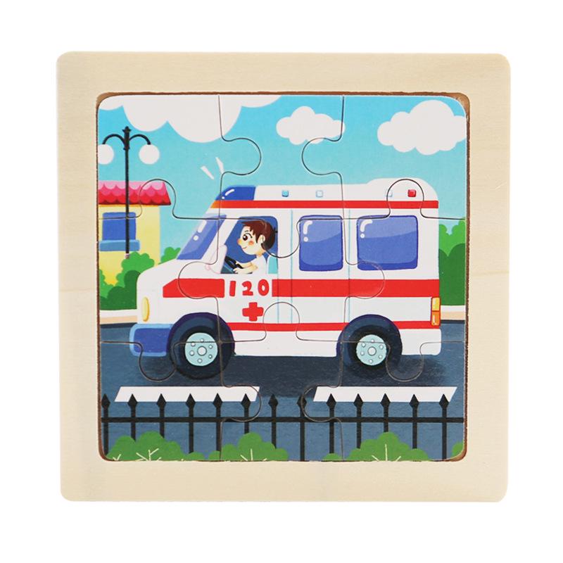 9-Piece Wooden Cartoon Animal Transport Jigsaw Toy for Early Education