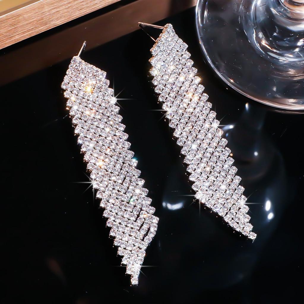 Explosive Geometric Beveled Rhinestone Long Earrings