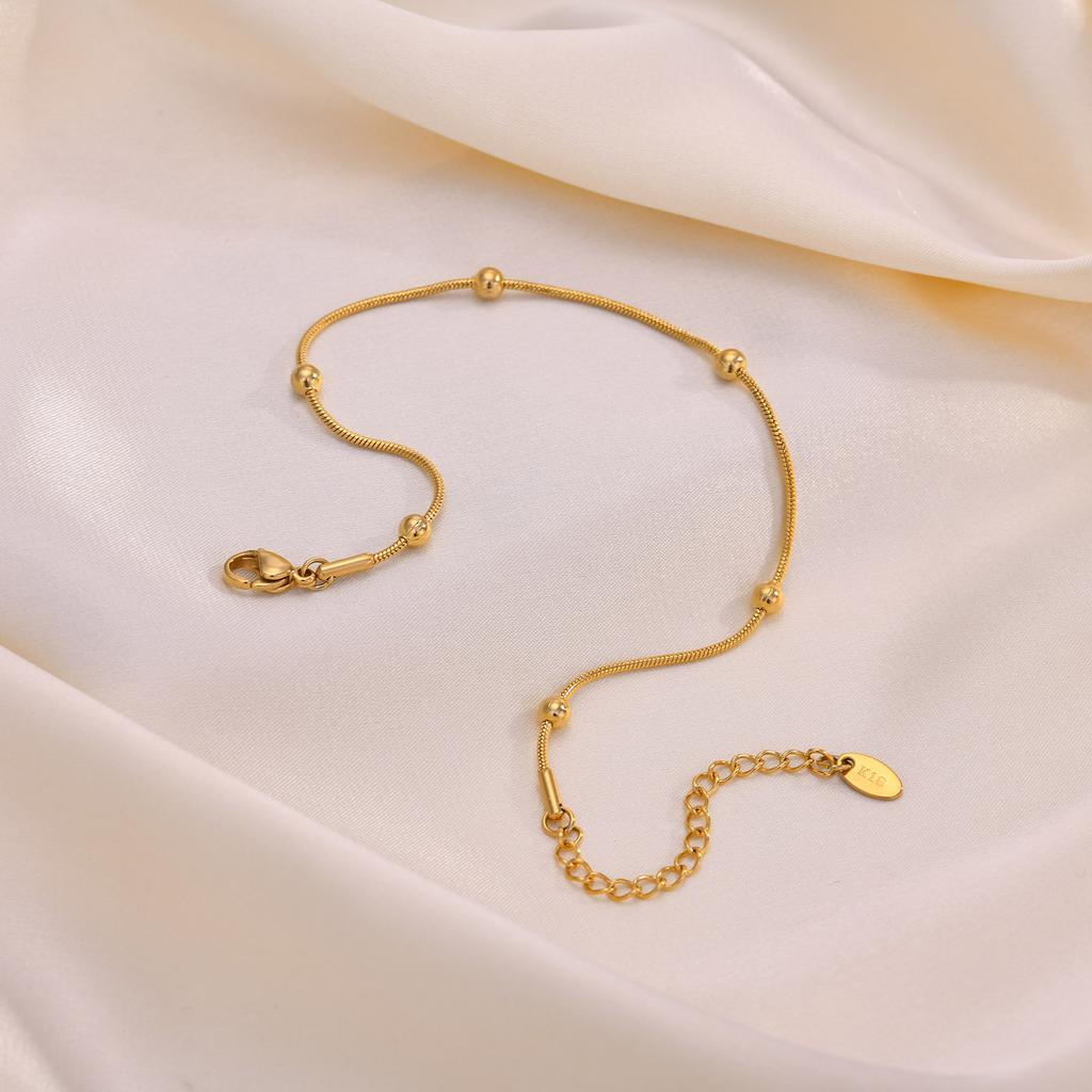 Adjustable Satellite Beaded Anklet Bracelets for Women ,Stainless Steel Summer Beach Foot Chain Stainless Steel Waterproof