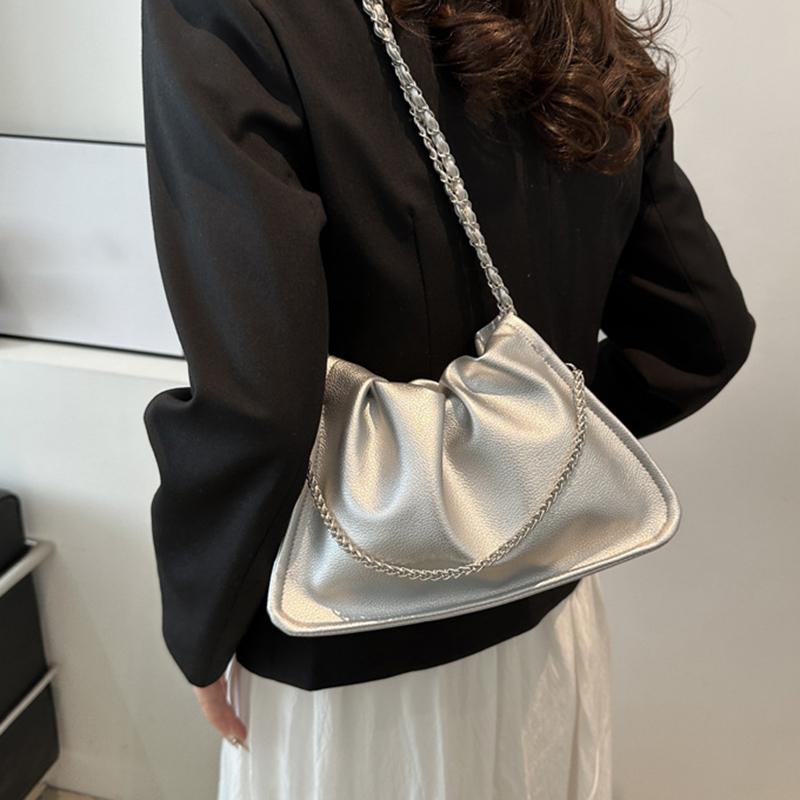 Pure Color Faux Leather Shoulder Bag Women's Summer New Style Underarm Chain Crossbody Bag Soft Square Shape Polyester Lining KTB
