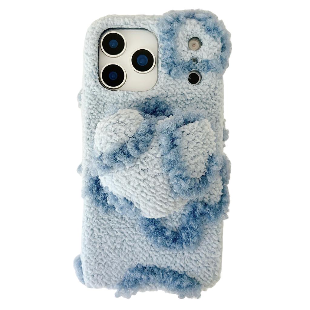 For iPhone 17 Pro Max Case 3D Heart Plush TPU Winter Warm Soft TPU Phone Cover