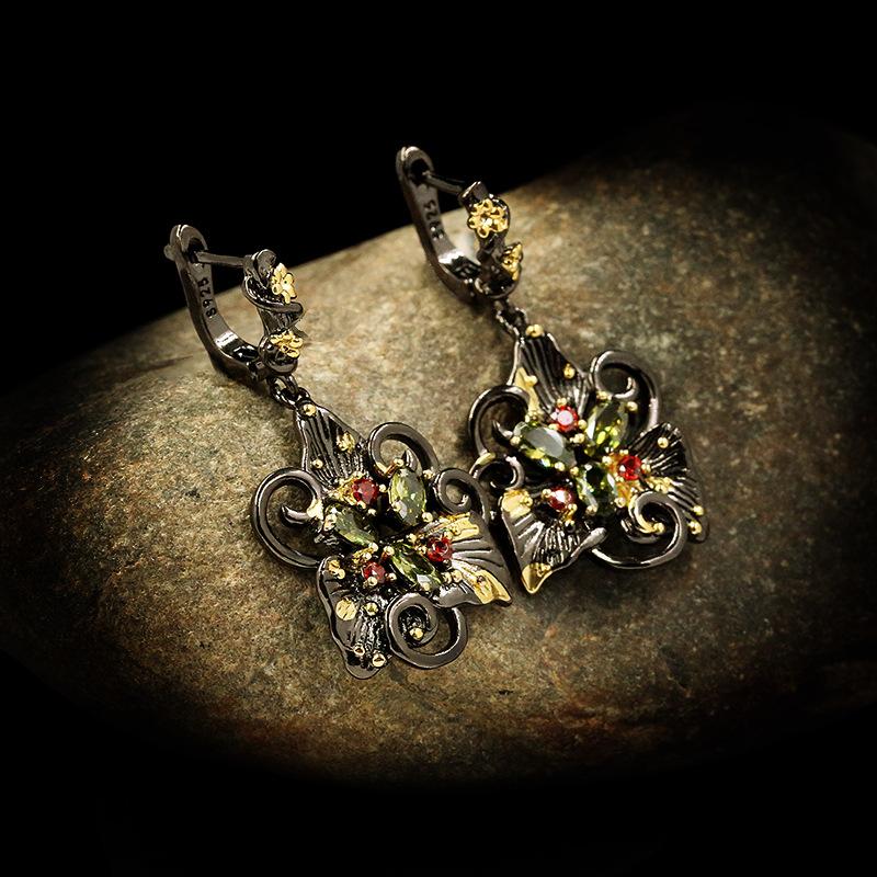 Elegant Temperament Double Flower Earrings Color Zircon Earrings Jewelry Party Jewelry Italian Luxury 925 Jewelry Earrings
