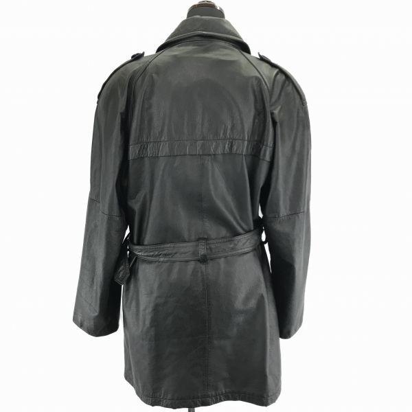 SETTE ARCOBALENO Cow Leather Trench Coat Waist Belt Epaulettes Black Women's L(USED)