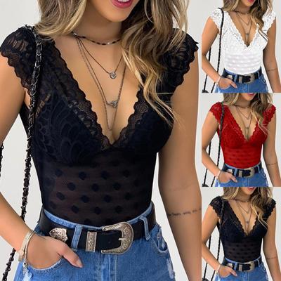 Débardeur Sexy Décontracté Dentelle Col en V pour Femmes Lingerie Érotique Dentelle Sexy pour Dames