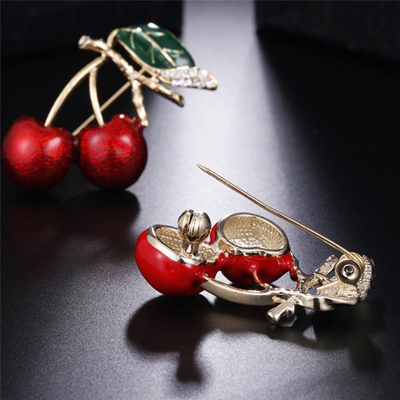 Red Enamel Cherry Metal Brooch Pins Button Brooches Sweater Clip Jewelry