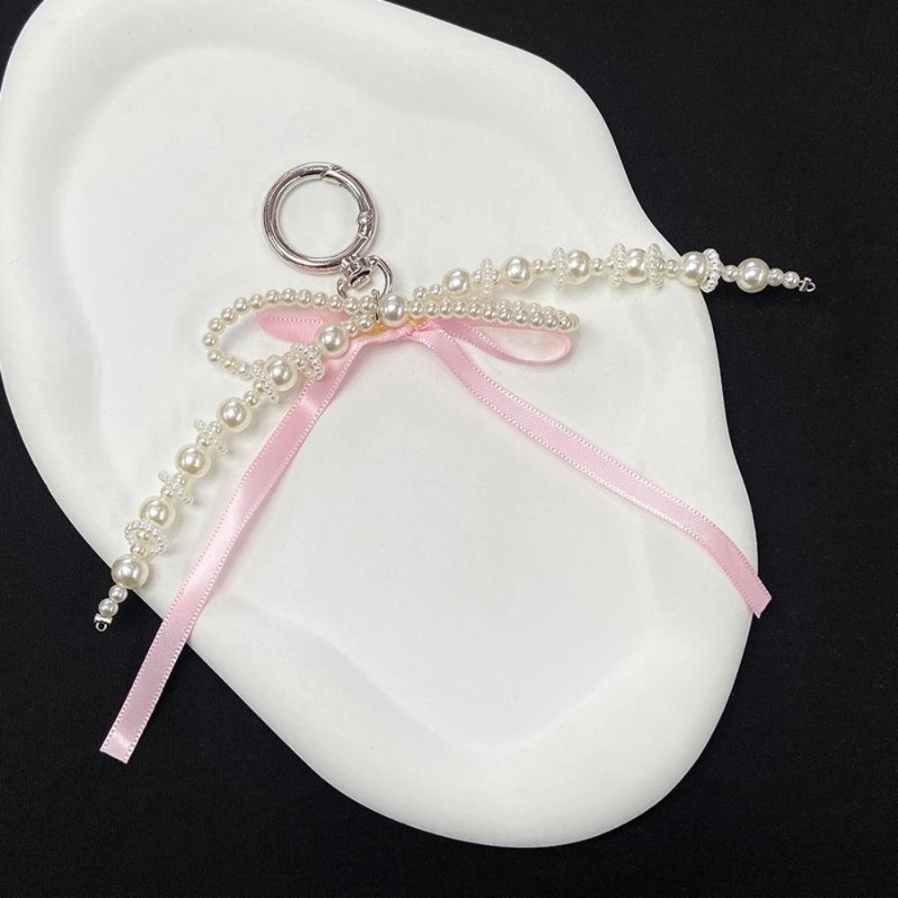 Sweet Bowknot Keychain Pearl Beads Bag Charm Fashion Ribbon Key Chain