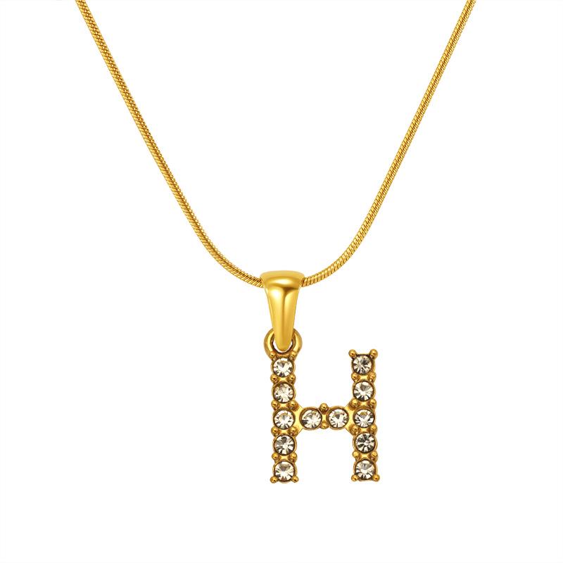 European & American Stainless Steel Diamond Alphabet Pendant Clavicle Chain Necklace for Women