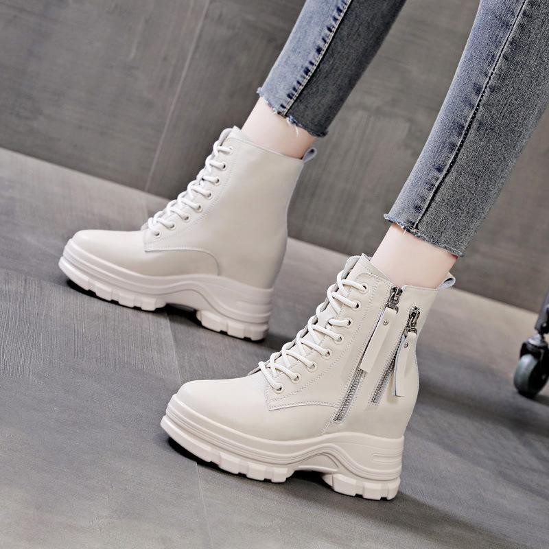 Autumn and Winter Women's Shoes Casual Wedge-heeled Muffin Inner Heightening Short Boots Women's Fashion Plus Velvet  Boots Women