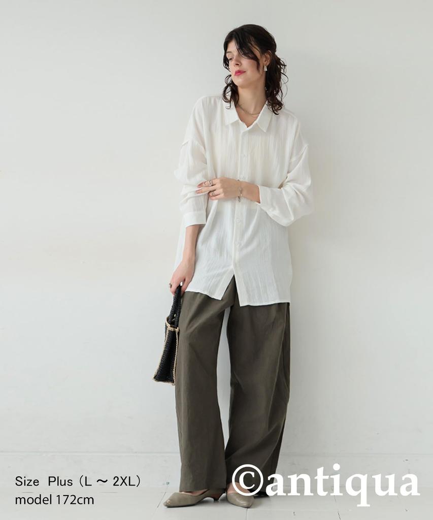 antiqua Long Regular Size White Women's Linen-Touch Shirt, Sleeve, ZK-00213, (S-L), 03,