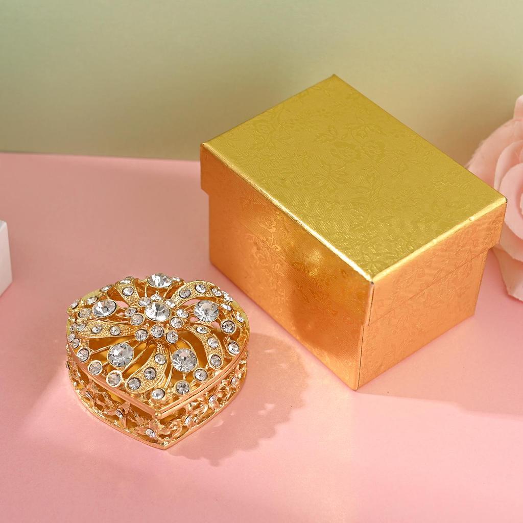 Silver-Plated Heart-Shaped Jewelry Box with Diamonds & Pearls