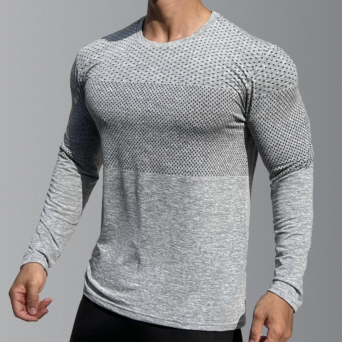 

Long Sleeves Quick Dry T-shirt Men Gym Fitness Tees Tops Male Summer Bodybuilding Training Clothing XXXL сірий