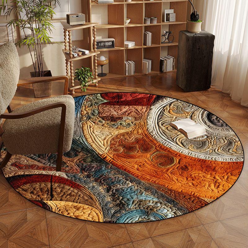 

Круглые ковры в стиле ретро Персия для спальни, коврик для стула для кабинета, украшение для гостиной, ковры большой площади, нескользящий входной коврик, моющийся 4.5ft(140x140cm)