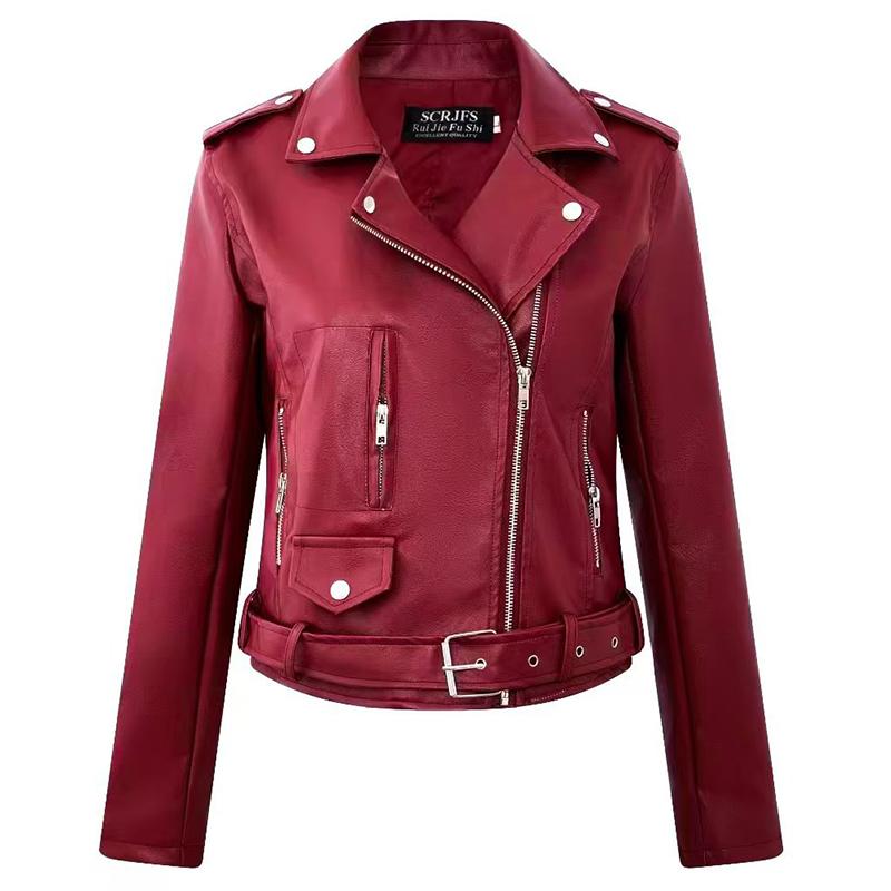 Y2k damski płaszcz jesień nowy cukierkowy kolor przystojny pasek motocyklowy motocyklowe skórzane kurtki