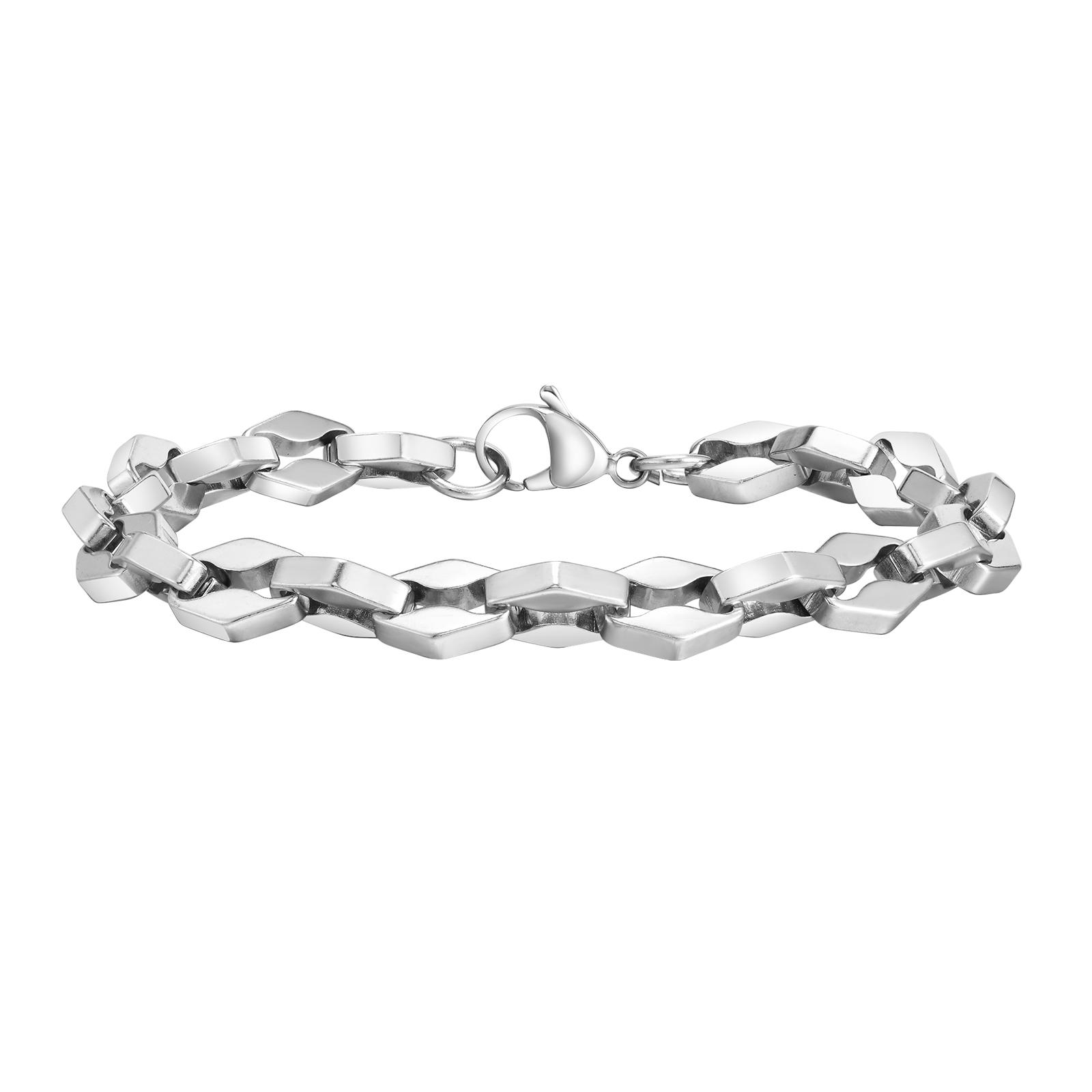 Vnox Simple Rhombus Link Chain Bracelets for Men Women, Interlocked Lozenge Links Wristband, Never Fade Steel Geometric Jewelry