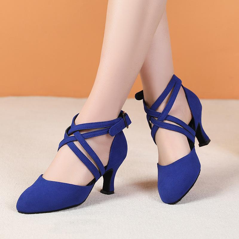 Women's Dance Shoes Double Cross Strap Medium Heeled Latin Shoes