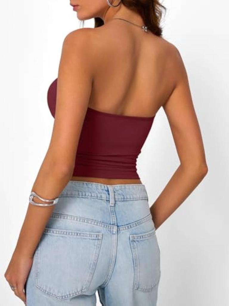 Damen Bandeau gerafftes Crop-Top - Lässig, Vielseitig, Eng anliegend