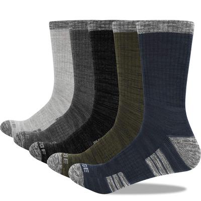 [YUEDGE] Men's Sports Socks, Thick, Cushioned, for Hiking and Trekking, Breathable, Sweat-Absorbing, Odor-Resistant, Premium Cotton, 5-Pair Set, Size