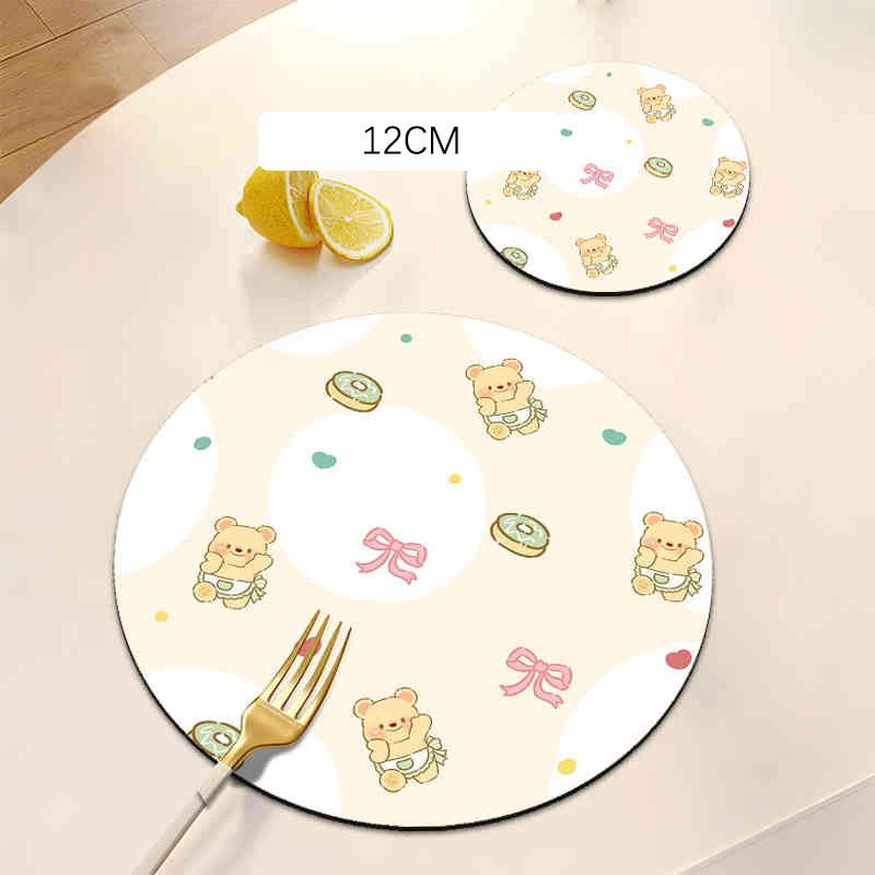 Cute Bear Rubber Coaster Round Heat Insulation Anti Slip Cup Mats Absorbent Reusable Pad Kitchen Items Accessories Decoration