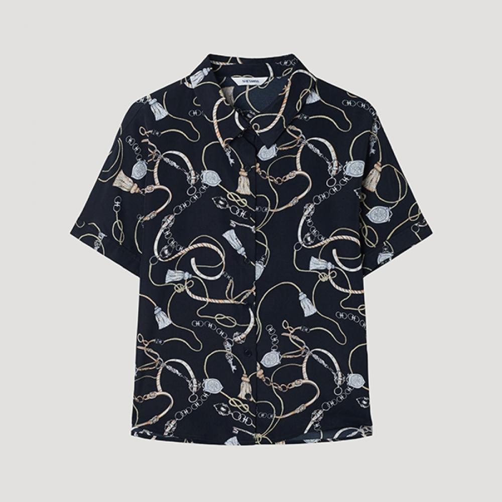 

[She S miss] Блузка с коротким рукавом и воротником-стойкой с кисточками SwwStp22150 Dn DARK NAVY/66