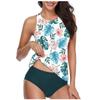 Women Sexy Bikini Set Print Wide Straps High Neck Backless Swimwear 