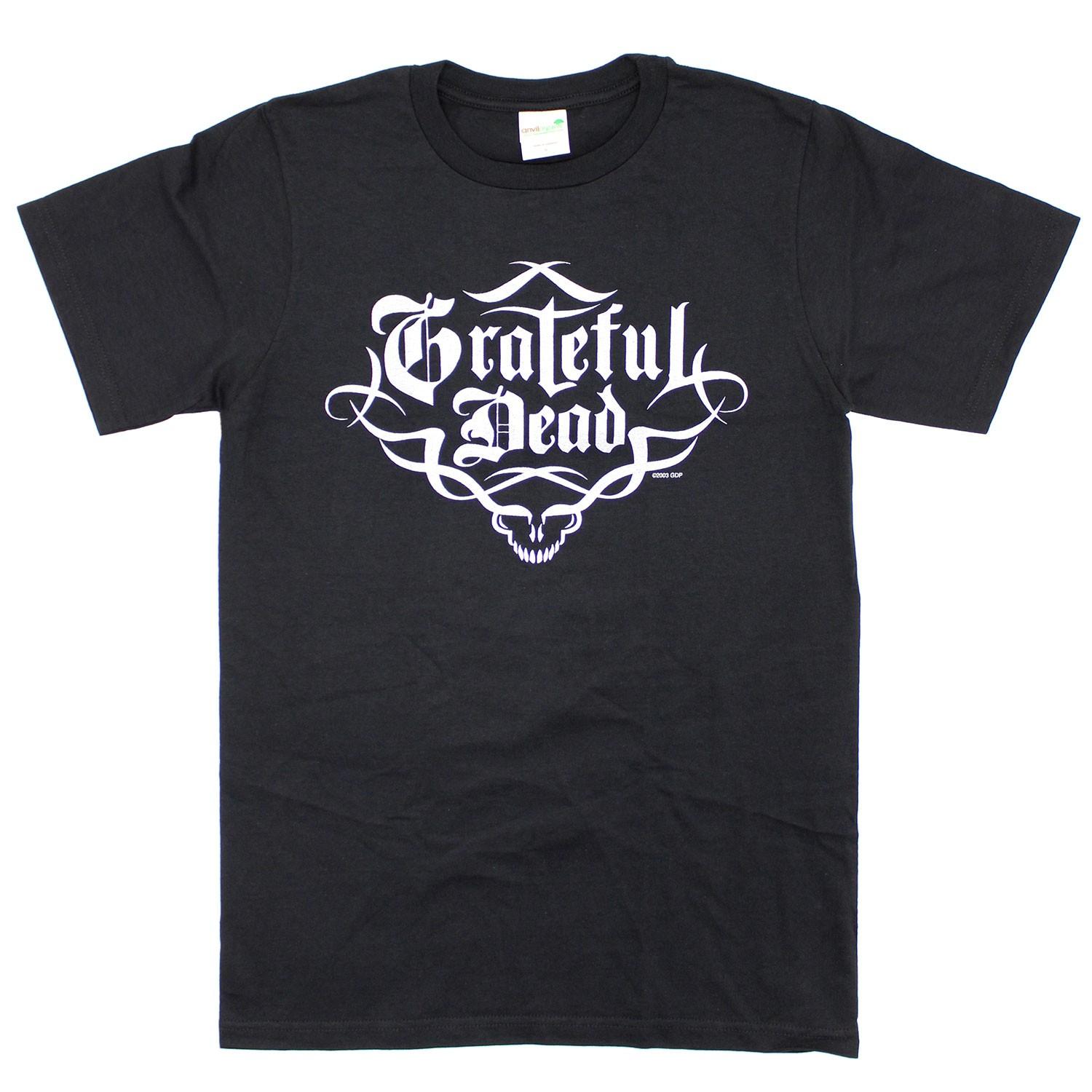 Men s Grateful Dead Silver Logo Tee T-shirt Small Black 2XL