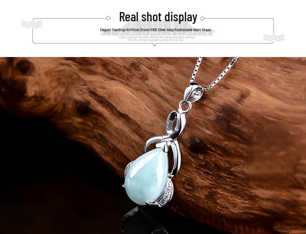 Yu Ding Sheng S925 Sterling Silver Teardrop Pendant with Natural Myanmar Jadeite for Women