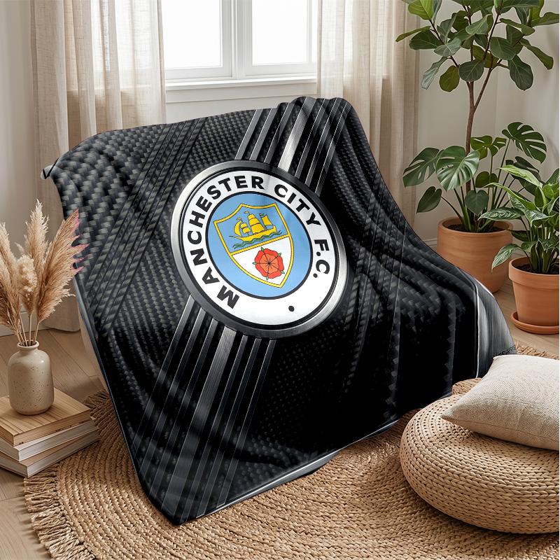 Manchester City Theme Blanket Soft Flannel Blanket Plush Throw Blanket Cozy Sofa Bed Blanket for Home Decor