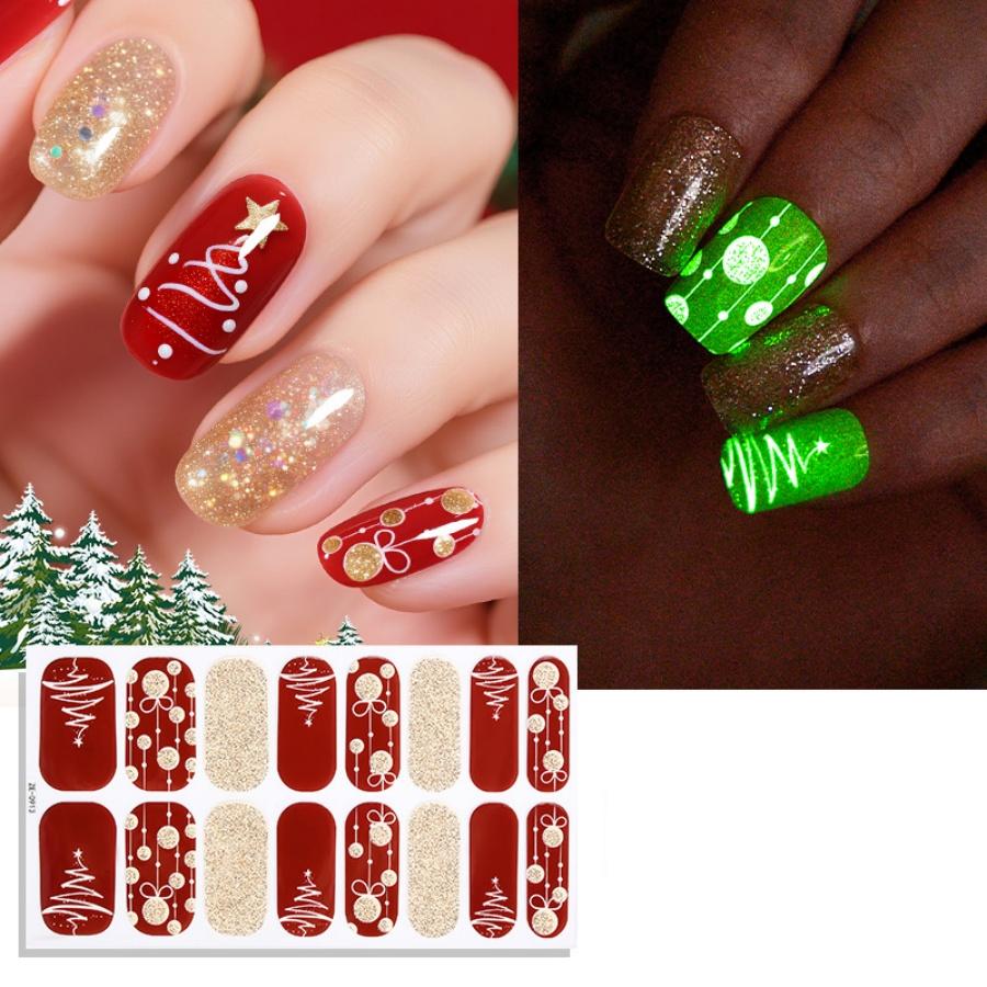 

16 шт./упак. Рождественские наклейки для ногтей, красные, золотые, простые, одноразовые, плёнка для лака, наклейки для ногтей, наклейки для украшения ногтей для вечеринки