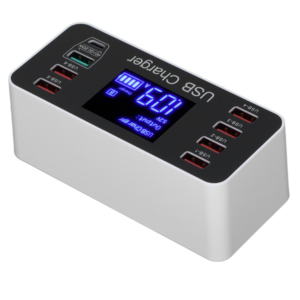 40W USB Phone Charger with 8 Ports Portable QC3.0 USB C Type C Fast Charger for Traveling