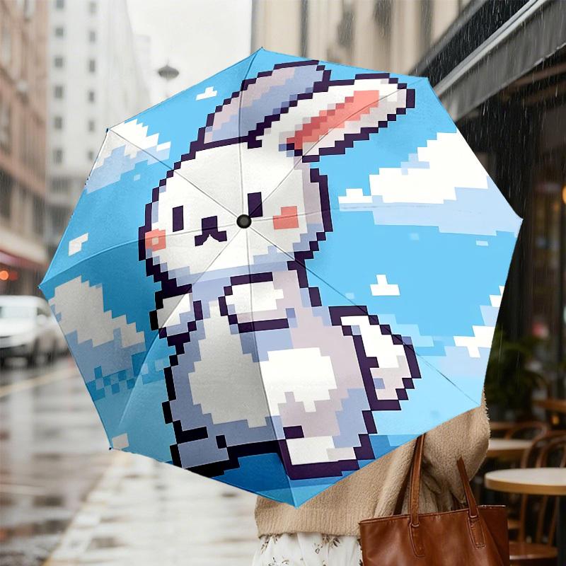 Adorable Pixel Art Rabbit Umbrella: Perfect for Outdoor Adventures, Auto-Opening & Closing, Lightweight and Durable, Ideal Travel Accessory 002