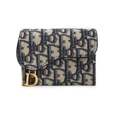 Dior Taška Tote plátěná s monogramem, klasická, vyšívaná, barva sedlově modrá, taška přes rameno, peněženka na mince, držák na karty, dámská, džínově modrá