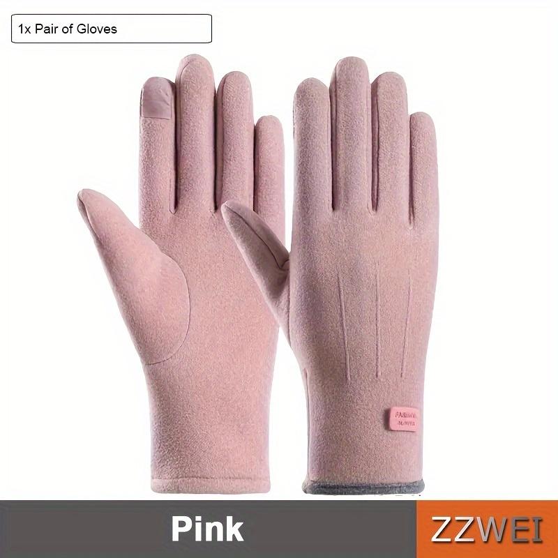 1 Pair of Thermal Fleece-Lined Polyester Gloves for Women, Touchscreen Compatible, Elastic Warm Outdoor Driving and Cycling Gloves