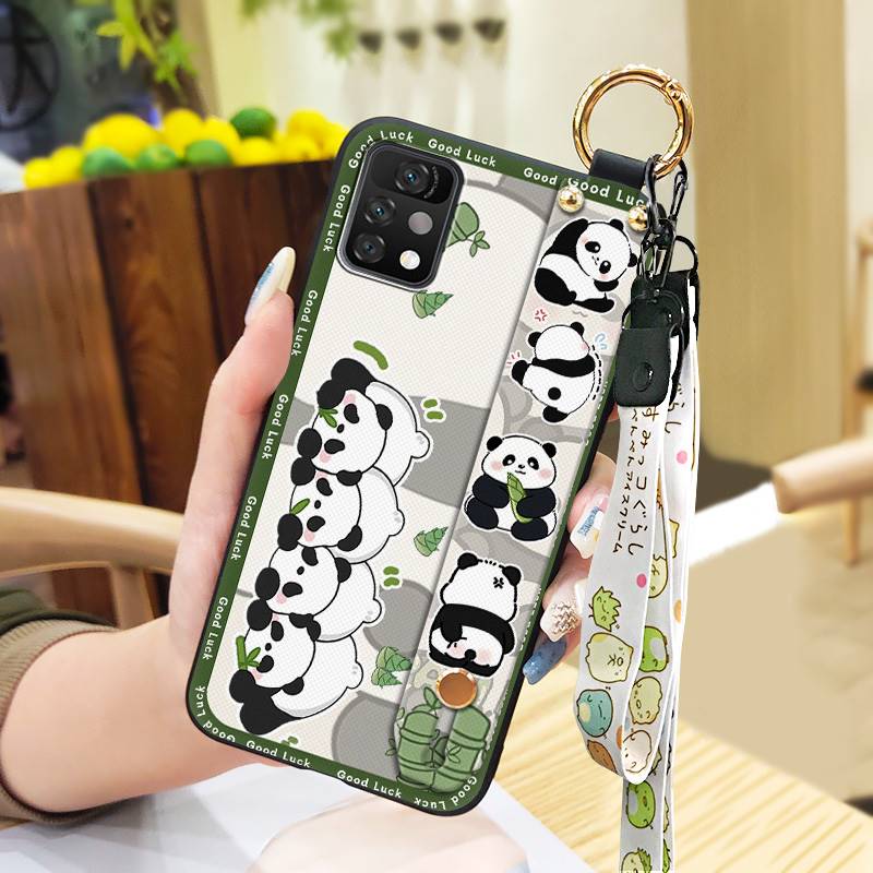 Panda Cartoon Phone Case For UMIDIGI A11 Pro Max Soft Case Wristband Ring Dirt-resistant Silicone Shockproof Wrist Strap