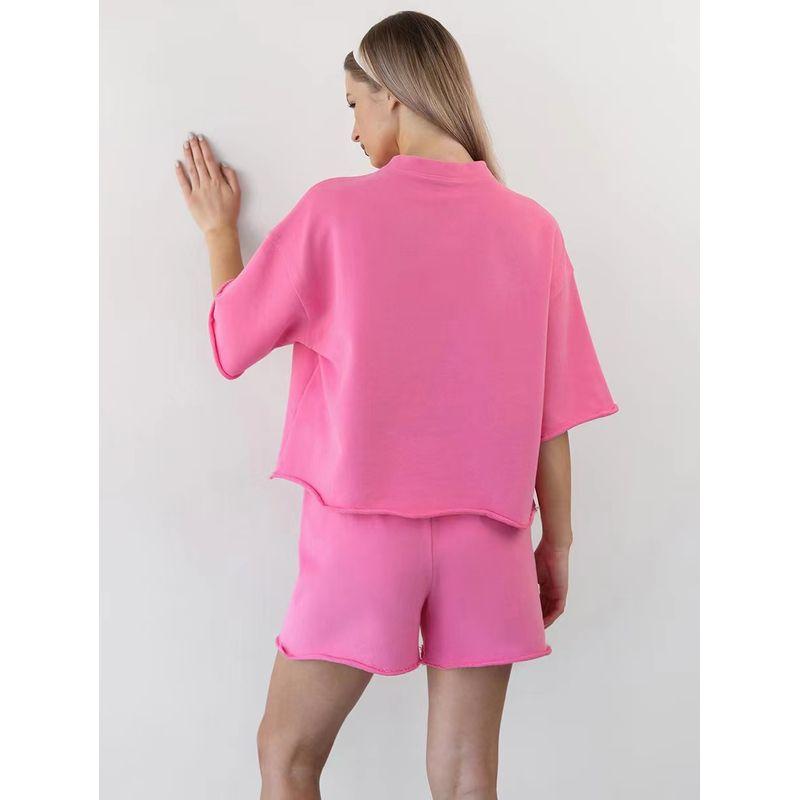 European and American Summer Casual round Neck Loose Lace-up Shorts Set Loose Top Lace up Shorts Set