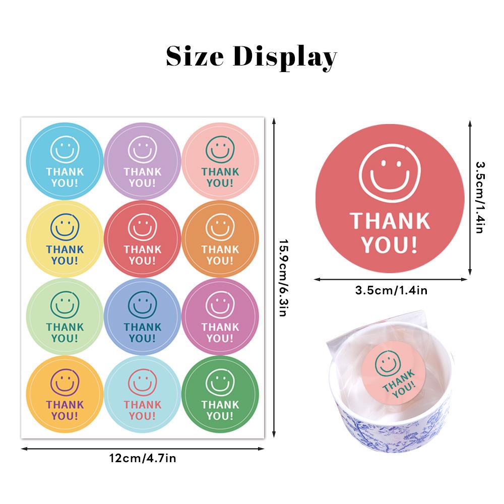 120pcs(10sheets) Colorful "Thank You" Cartoon Joyful Face Stickers -Ideal for Gift Box Sealing Party Favors & Business Packaging