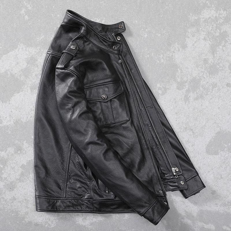 Chinese Size Men Leather Jacket Genuine Cowhide Black Autumn