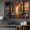 2D Roman Pillar Sunset Ocean Backdrop Vintage Architecture Fantasy Landscape Background for Photoshoot