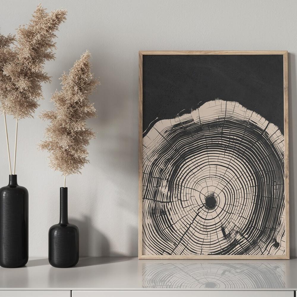 Set of 3 Tree Ring Wall Art Prints - Minimalist Abstract Decor - Matte Finish, Frameless Design, Perfect for All Seasons
