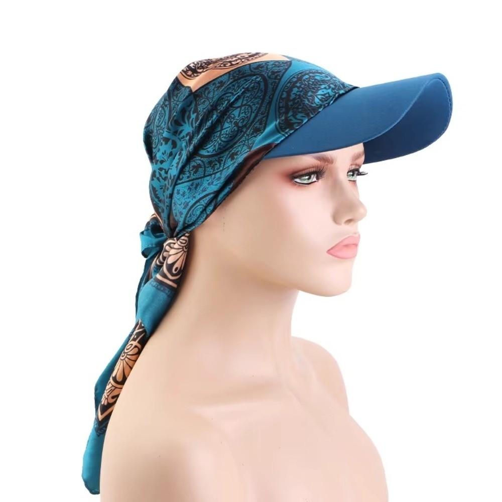 Weiches Bedrucktes Satin Kopftuch Hut UV-Schutz Breiter Rand Chiffon Bedruckte Visierhut Bandana Atmungsaktive Baseball Hijab Mütze
