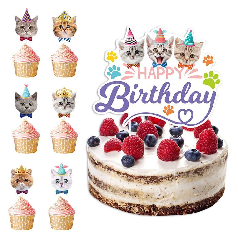 Animal Themed Pet Cat Party Banner Multicolor Cartoon Cat Cartoon Cat Garland Mixed Pattern Birthday Party Decoration Set