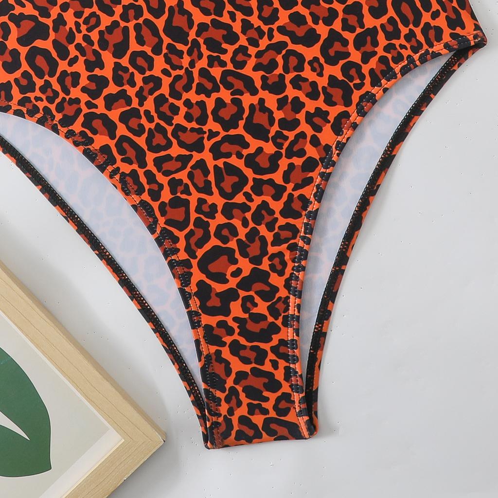 Fashion Leopard Pattern Backless Triangle Bikini Swimsuit For Beach Vacation