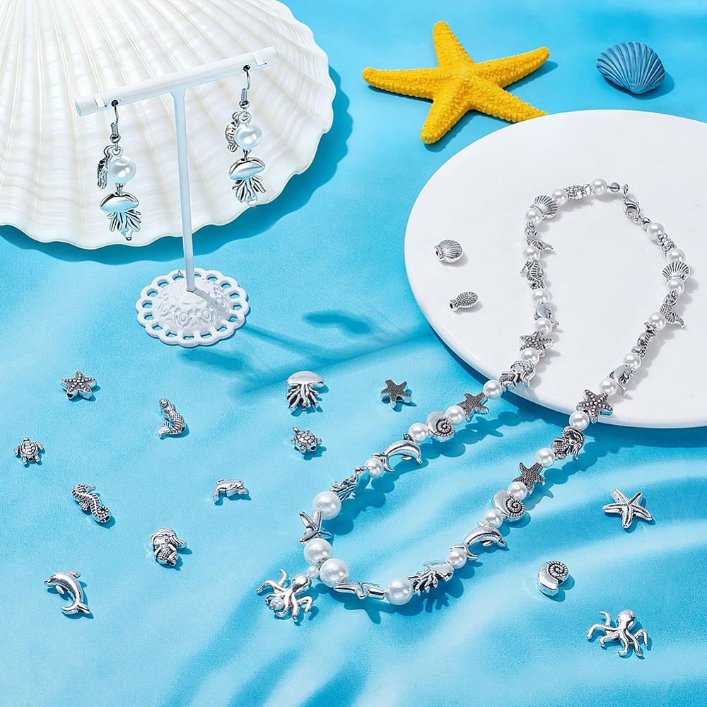 3 Bags Ocean Tibetan Style Alloy Beads, Sea Animals, Antique Silver, 10~16.5x8~11.5x3~4mm, Hole: 1~1.5mm, 30pcs/bag
