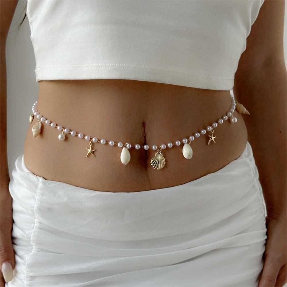 Conch Starfish Shell Waist Chain Minimalist Beads Belly Chain Fashion Bohemian Body Chain  Women